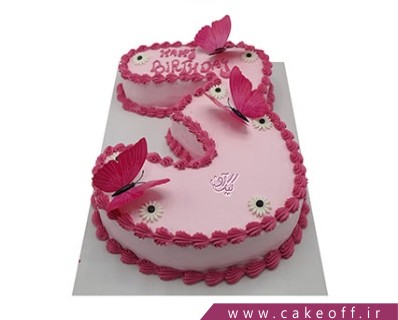 کیک خامه ای - کیک تولد پانته آ و پروانه های صورتی | کیک آف